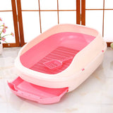 Large Portable Cat Toilet Litter Box Tray with Scoop and Grid Tray-Pink