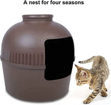 Multifunctional Cat Litter Box Pet Cat House Semi-Enclosed Brown