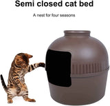 Multifunctional Cat Litter Box Pet Cat House Semi-Enclosed Brown