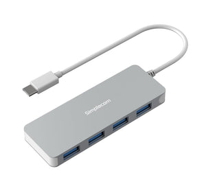 Simplecom CH320 Ultra Slim Aluminium USB 3.1 Type C to 4 Port USB 3.0 Hub Silver