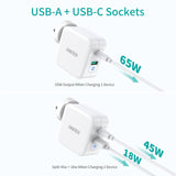 CHOETECH PD8002 65W 2-Port PD GaN Tech USB-C Foldable Fast Charging Adapter