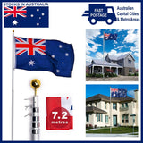 Rustproof Aluminum Flag Pole with 7.2m, Heavy-Duty Telescoping Pole for Outdoors, Gardens, Roof Walls, Durable Pole Set