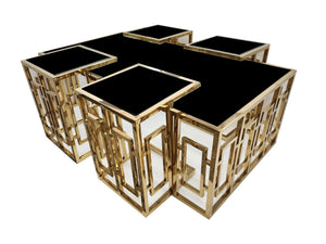 Pinnacle Set of 5 Coffee Table Gold Base - Black Glass