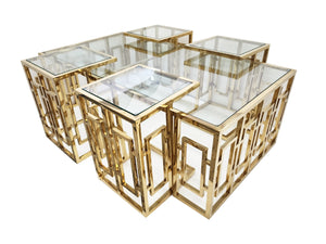 Pinnacle Set of 5 Coffee Table Gold Base - Clear Glass