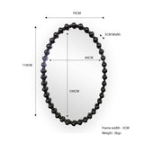 Beaded oval Mirror - Gloss Black 70cm x 110cm110cm
