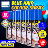 Party Central 12PCE Hair Spray Blue Long Lasting Non-Sticky 125ml