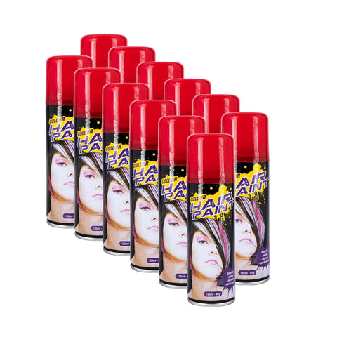 Party Central 12PCE Hair Spray Vibrant Red Long Lasting Non-Sticky 125ml