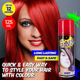 Party Central 12PCE Hair Spray Vibrant Red Long Lasting Non-Sticky 125ml