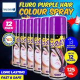 Party Central 12PCE Hair Spray Purple Long Lasting Non-Sticky 125ml