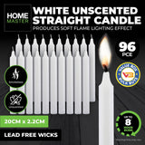 Home Master 96PCE Straight Candles White Home Decor Party Wedding 20cm