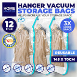 Home Master 12PCE Hanging Vacuum Storage Bag Re-Usable Space Saver 70 x 145cm