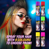 12PK Hair Spray Fluro Assorted Colours 125ml Non-Toxic Indoor/Outdoor Party Fun