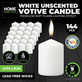 Home Master 144PCE Votive Candles White Home Décor Party Wedding 5cm