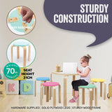 Home Master 5PCE Kids Wooden Table &amp; Coloured Stools Set Stackable Sturdy
