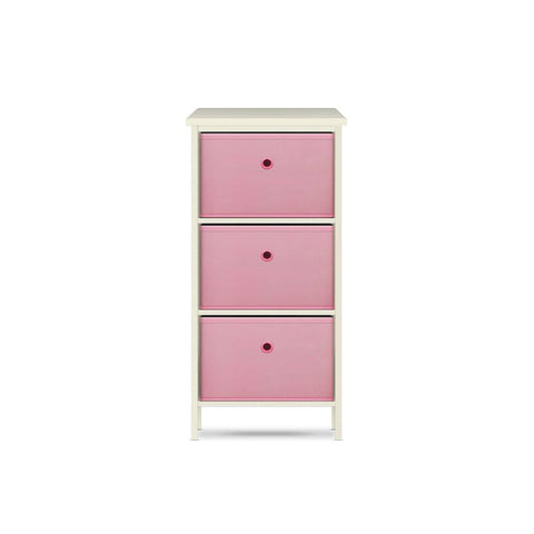 Home Master 3 Drawer Pine Wood Storage Chest Pink Fabric Baskets 70 x 80cm