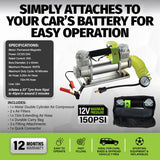 Taipan&reg; Air Compressor Portable 12V 150PSI LED Display Screen Various Nozzles