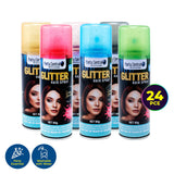 Party Central 24PCE Glitter Hair Spray Variety Pack Of Colours Non Sticky 80g