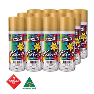 Australian Export 12PK 250gm Aerosol Spray Paint Cans [Colour: Gold]