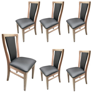 Fairmont 6pc Set Dining Chair PU Leather Seat Padded Back Solid Oak Timber Wood