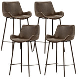 Brando  Set of 4 PU Leather Upholstered Bar Chair Metal Leg Stool - Brown