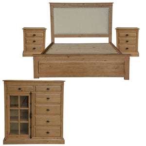 Jade 4pc King Bed Suite Bedside Tallboy Bedroom Furniture Package - Natural