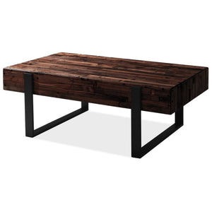 Rustica 120cm Coffee Table with Metal Leg Pine Wood Top Black