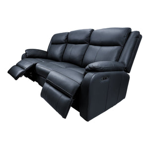 Bella 3 Seater Electric Recliner Genuine Leather Upholstered Lounge - Black