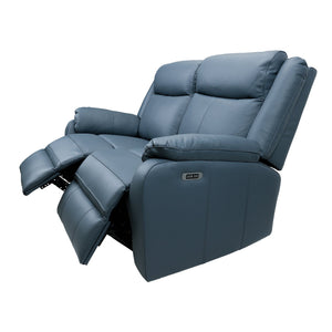 Bella 2 Seater Electric Recliner Genuine Leather Upholstered Lounge - Blue