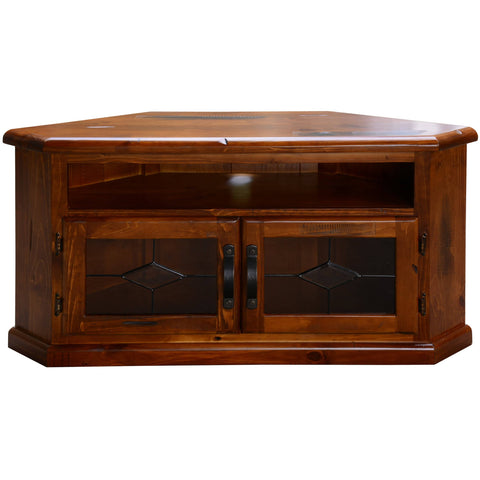 Umber Corner ETU Entertainment TV Unit 126cm 2 Door Solid Pine Wood - Dark Brown