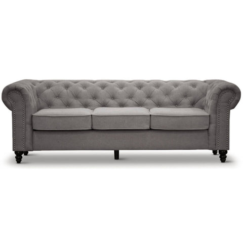 Mellowly 3 Seater Sofa Fabric Uplholstered Chesterfield Lounge Couch - Grey