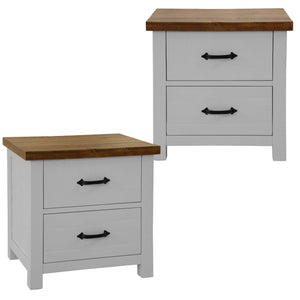 Grandy Set of 2 Bedside Table 2 Drawers Storage Cabinet Nightstand White Brown