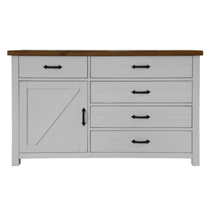Grandy Dresser 5 Chest of Drawers 1 Door Bed Storage Cabinet White Brown