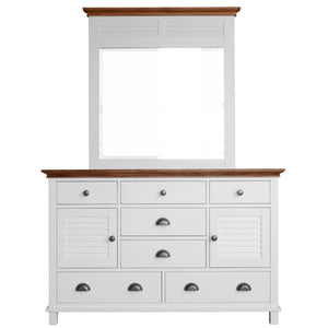 Virginia Dresser Mirror 7 Chest of Drawers Solid Wood Tallboy Cabinet - White
