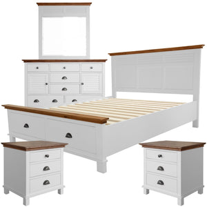Virginia 4pc Queen Bed Suite Bedside Dresser Bedroom Furniture Package - White
