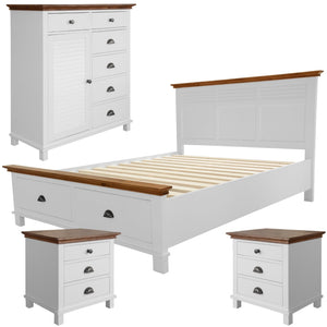 Virginia 4pc Queen Bed Suite Bedside Tallboy Bedroom Furniture Package - White