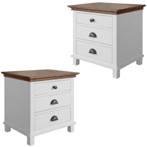 Virginia Set of 2 Bedside Nightstand 3 Drawers Storage Cabinet Side Table -White