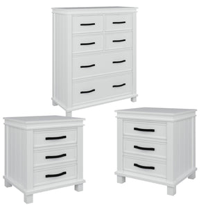 Lily Bedside Tallboy 3pc Bedroom Set Nightstand Storage Cabinet - White