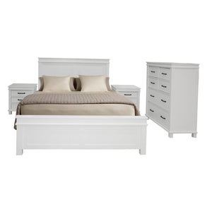 Lily 4pc King Bed Suite Bedside Tallboy Bedroom Furniture Package - White