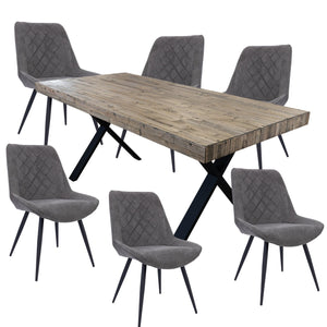 Anika 7pc Dining Set 180cm Table 6 Fabric Chair - Graphite Smoke