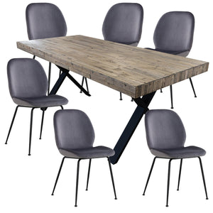 Anika 7pc Dining Set 180cm Table 6 Fabric Chair Charcoal - Smoke