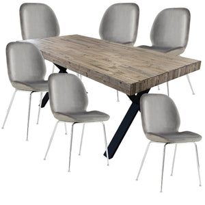 Anika 7pc Dining Set 180cm Table 6 Fabric Chair Grey - Smoke