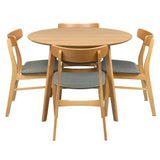 Oscar 5pc Dining Set 100cm Round Table 4 Chair Fabric Seat Scandinavian Style
