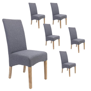 Jackson Dining Chair Set of 6 Fabric Seat Solid Pine Wood Furniture - Grey