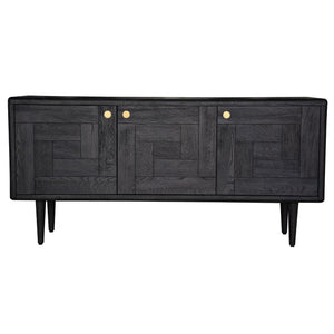 Claire Sideboard Buffet Table 160cm 3 Door Solid Oak Timber Wood - Black