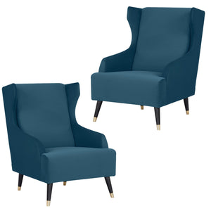 Sylvia Set of 2 Accent Sofa Arm Chair Fabric Uplholstered Lounge Couch - Navy