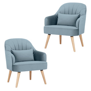 Keira Set of 2 Accent Sofa Arm Chair Fabric Uplholstered Lounge - Light Blue