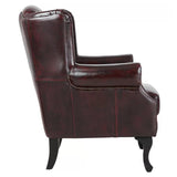 Max Chesterfield Winged Armchair Single Seater Sofa Genuine Leather Antique Red