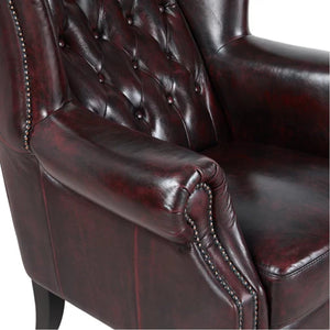 Max Chesterfield Winged Armchair Single Seater Sofa Genuine Leather Antique Red