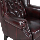 Max Chesterfield Winged Armchair Single Seater Sofa Genuine Leather Antique Red