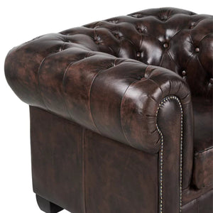 Max Chesterfield Armchair Single Seater Sofa Genuine Leather Antique Brown